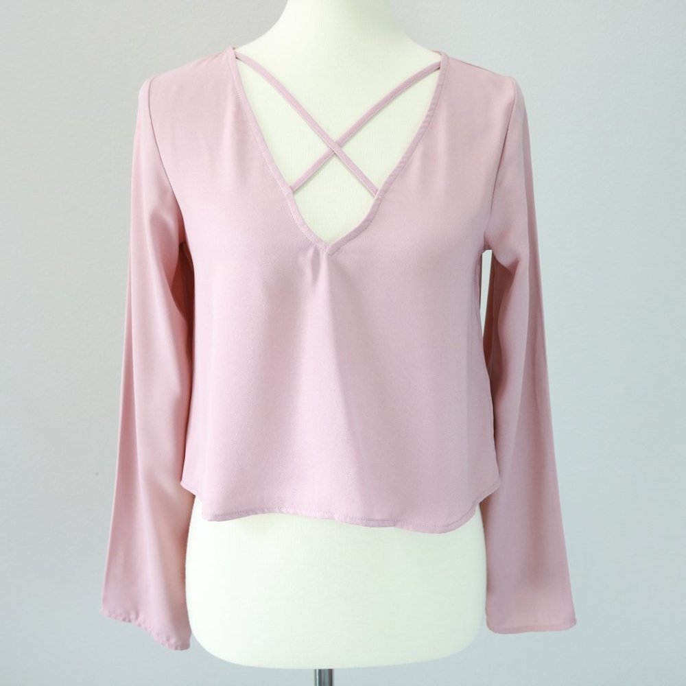 Forever 21 Mauve X Front Long Sleeve Blouse